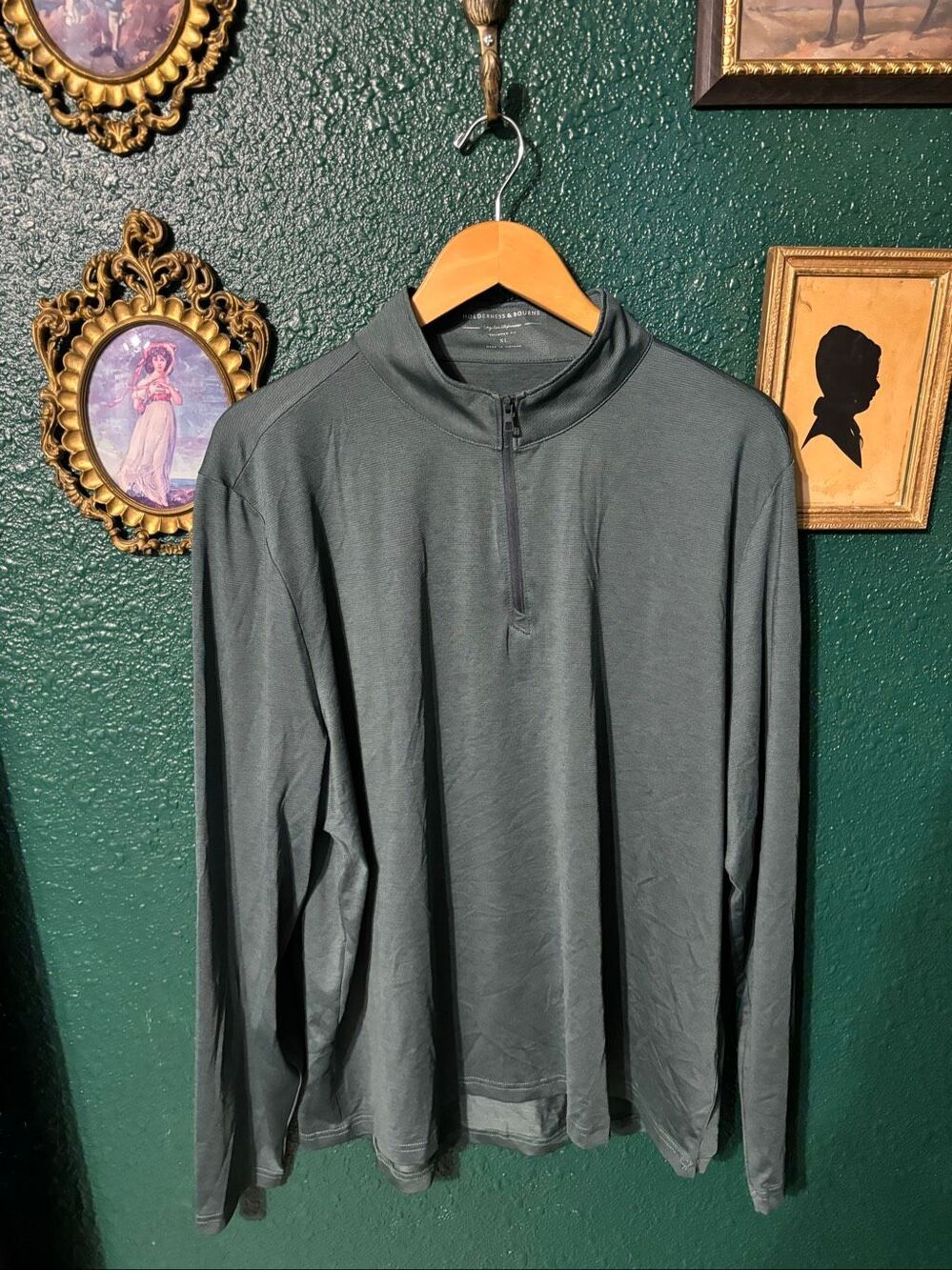 Holderness and Bourne Men's XL Dark Green Westland quarter Zip Excellent Conditi